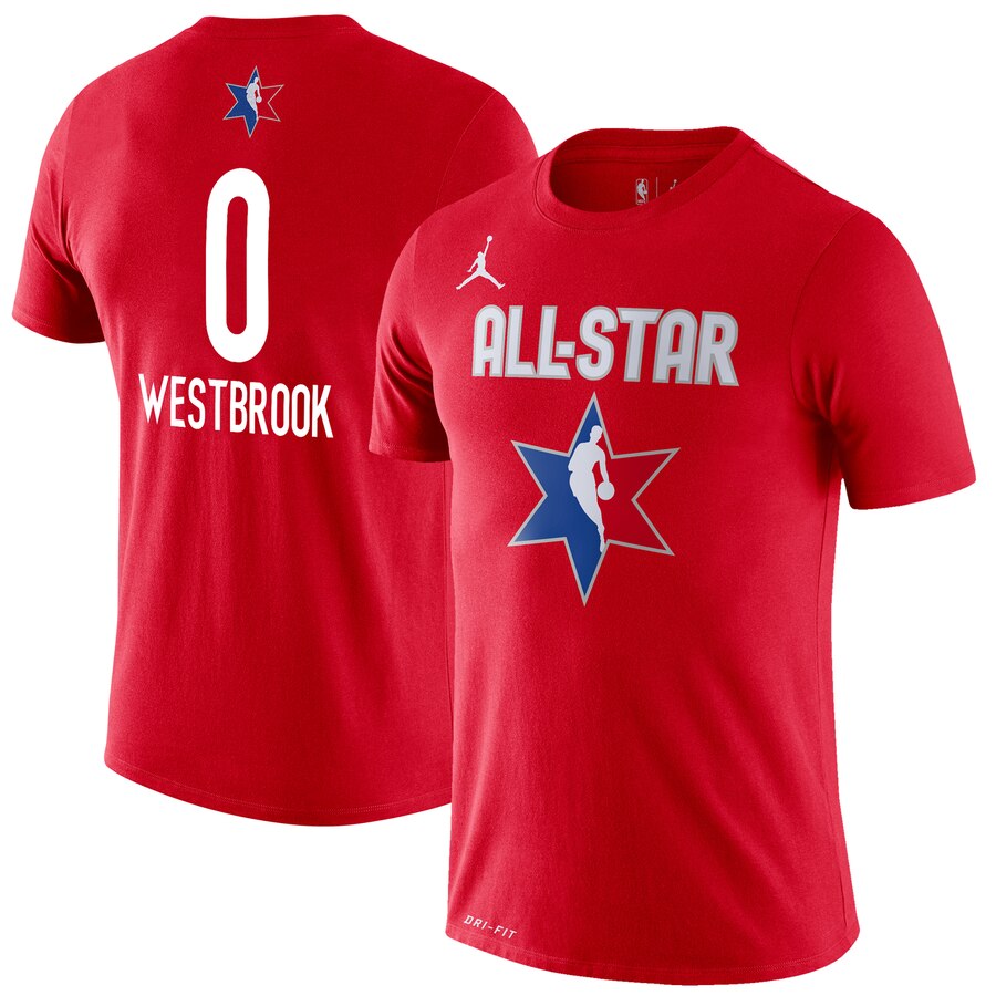 Men Russell Westbrook Jordan Brand 2020 NBA AllStar Game Name & Number Player TShirt  Red->nba t-shirts->Sports Accessory